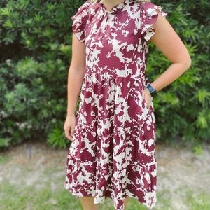 Pinch Midi Wine Floral Dress